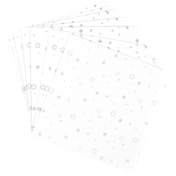 Faltpapiere, transparent, Sterne, 15cm x 15cm, 110 g/m², weiß/silber, 100 Stück