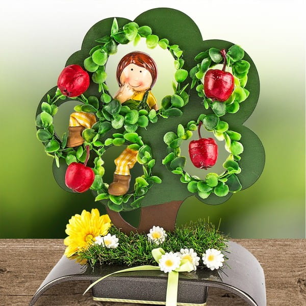 Deko-Baum aus Holz zum Aufstellen, 29,8cm x 25 cm, mit 5 kreisförmigen Aussparungen | Deko & Figuren aus Holz | Holz | Bastelbedarf