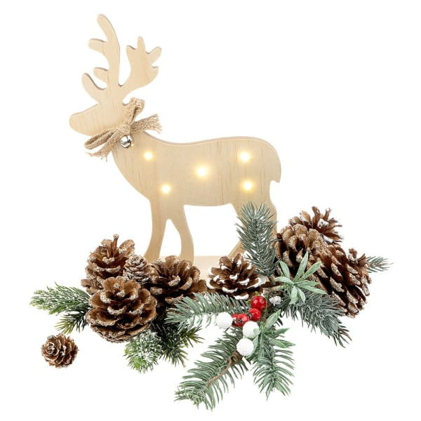 LED-Rentier, Holz, Rentier: 23cm x 17cm x 0,5cm, mit Fuß, 5 LEDs, warmweiß