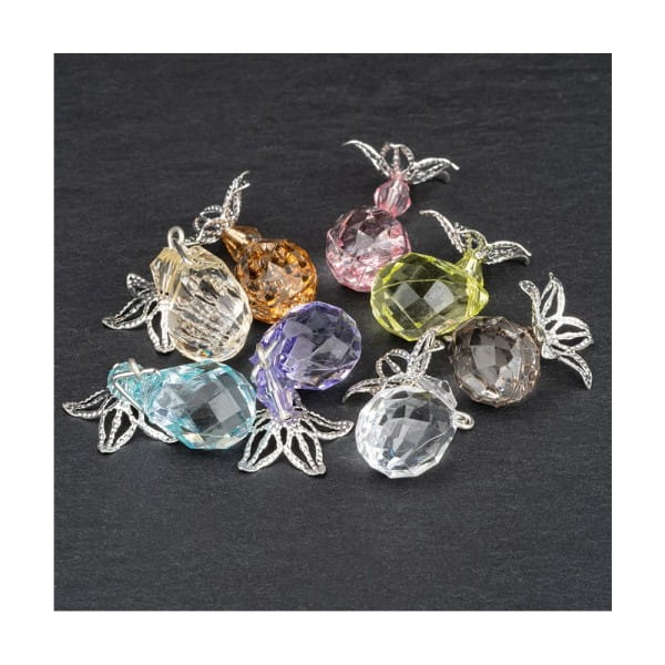 Anhänger mit Perlenkappe, Design 4, 3,3cm x 1,2cm, facettiert, 8 verschiedene Farben, 20 Stück