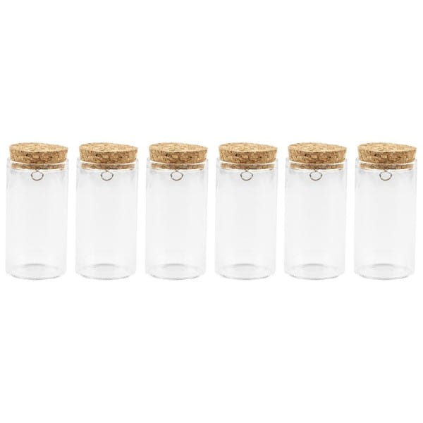 Zylindergläser mit Korkverschluss, 7cm hoch, außen: Ø 3,7cm, innen: Ø 3,2cm, mit Öse, 6 Stück | Verschiedenes | Deko-Artikel | Deko- & Geschenkartikel