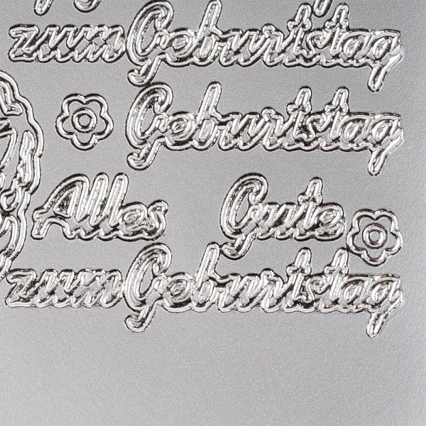 Sticker, Schrift, Alles Gute zum Geburtstag, Perlmuttfolie, silber