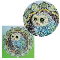 Diamond-Painting-Grußkarte, Strass, Eule, 16cm x 16cm, inkl. Zubehör
