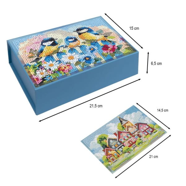 Diamond-Painting-Magnetboxen, Tiere und Häuser, 21,5cm x 15cm x 6,5cm, 900g/m², 3 Stück