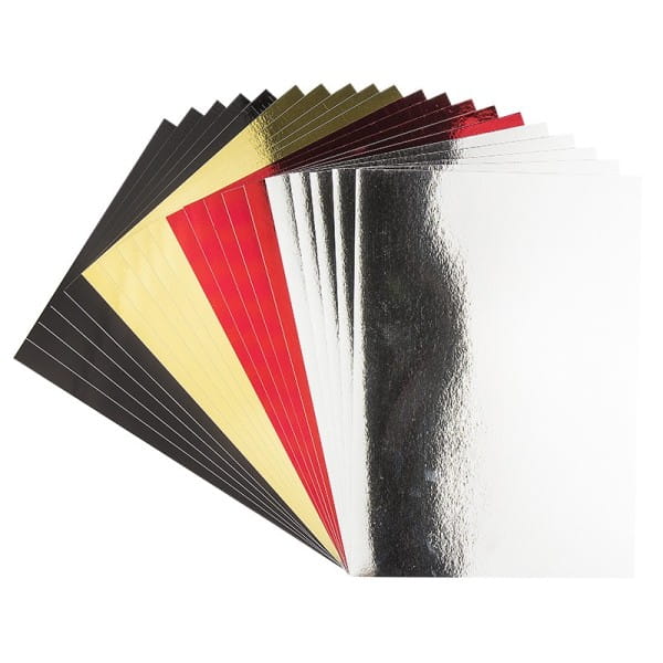 Spiegel-Karton, DIN A4, selbstklebend, 200 g/m², 4 verschiedene Farben, 20 Bogen