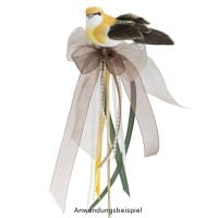 Deko-Federvögel, Sortierung 1, 3,3cm x 8cm x 3,2cm, je 2x gelb, rosa, dunkelgrün, 6 Stück