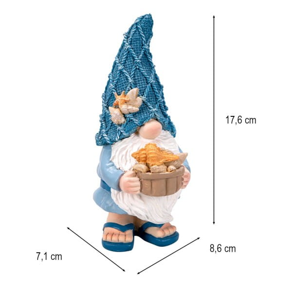 Deko-Figur, Wichtel mit Muscheln 1, 7,1cm x 8,6cm x 17,6cm