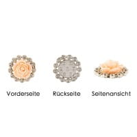 Premium-Schmucksteine, Rosenblüte 2, Ø 2cm, hellgold, mit Blüte in Lachs & Glaskristallen, 17 Stück