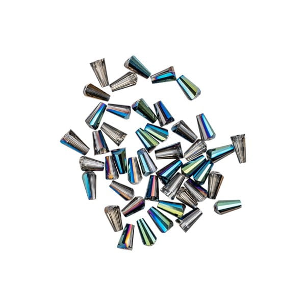 Perlen, Kegel, 3mm x 6mm, zweifarbig, klar, grünblau-metallic, 40 Stück