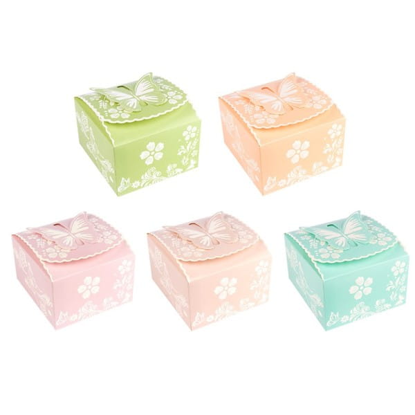 Zier-Faltboxen, Design 4, 10cm x 9cm x 6cm, 5 verschiedene Farben, 10 Stück | Taschen & Boxen aus Papier | Geschenktaschen & Boxen | Deko- & Geschenkartikel