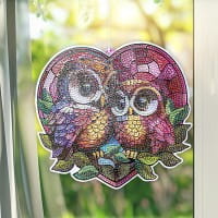 Diamond-Painting-Fensterbild, Glaskunst-Optik, Eulen, 18,2cm x 19,7cm