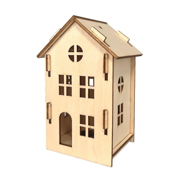 Haus aus Holz, zum Zusammenstecken, Design 2, 7cm x 6,1cm x 11cm | Deko & Figuren aus Holz | Holz | Bastelbedarf