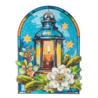 Diamond-Painting-Fensterbild, Glaskunst-Optik XL, Winter-Laterne, 26,5cm x 35,5cm, 500µ