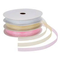 Organzabänder, je 10m lang, 6mm breit, 3 Farben: weiß, creme, rosa, 3 Stück