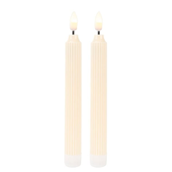 LED-Stabkerzen, creme, Ø2cm, 19cm hoch, LED in warmweiß, mit Flacker-Effekt und Timer, 2 Stück