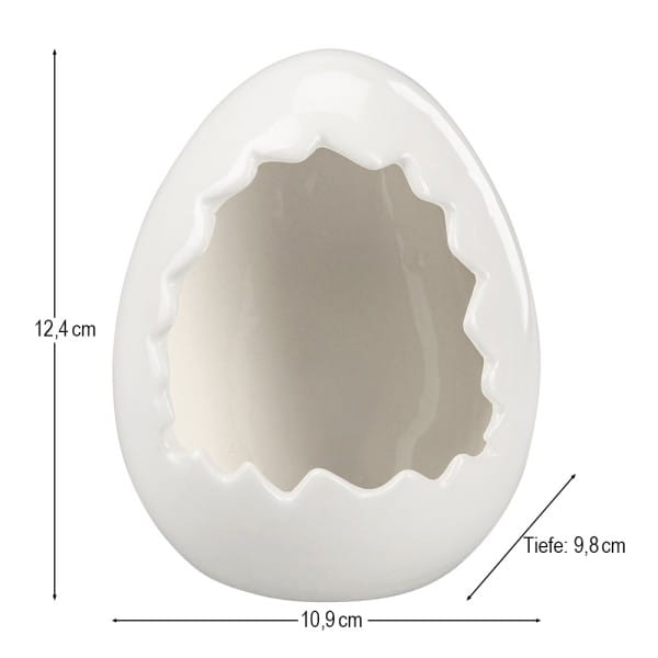 Ei zum Befüllen, 12,4cm hoch, 10,9cm breit, 9,8cm tief, weiß glänzend