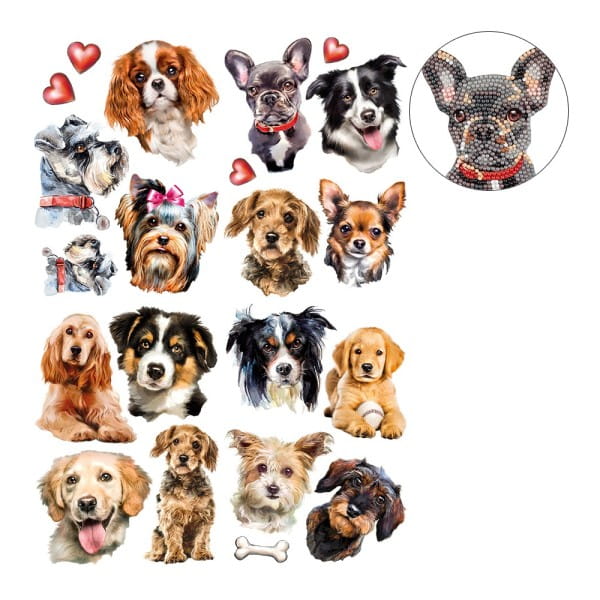 Diamond-Painting-Sticker, Hunde, DIN A4, 4 Bogen