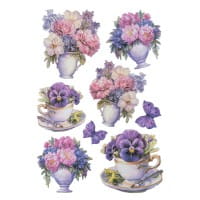 3-D Relief-Sticker, Blumen in Tasse 9, verschiedene Größen, selbstklebend