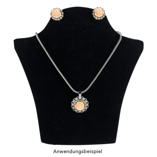 Premium-Schmucksteine, Rosenblüte 2, Ø 2cm, hellgold, mit Blüte in Lachs & Glaskristallen, 17 Stück