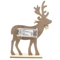 LED-Rentier, Holz, Rentier: 23cm x 17cm x 0,5cm, mit Fuß, 5 LEDs, warmweiß