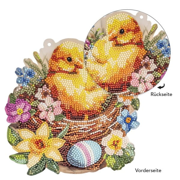 Diamond-Painting-Fensterbild, Küken im Nest, 20cm, doppelseitig
