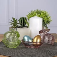 Glas-Hase, 2-teilig, 12,2cm lang, 10cm hoch, abnehmbarer Deckel, altrosa