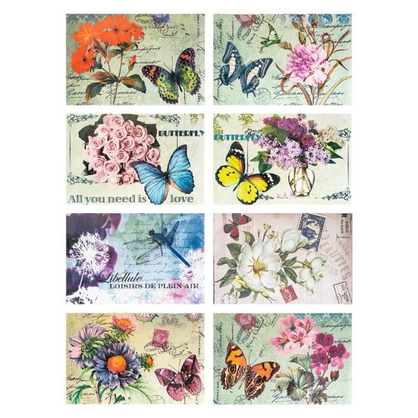 Selbstklebende Stoffe, Vintage, 20cm x 30cm, 8 Designs, selbstklebend, 8 Stück