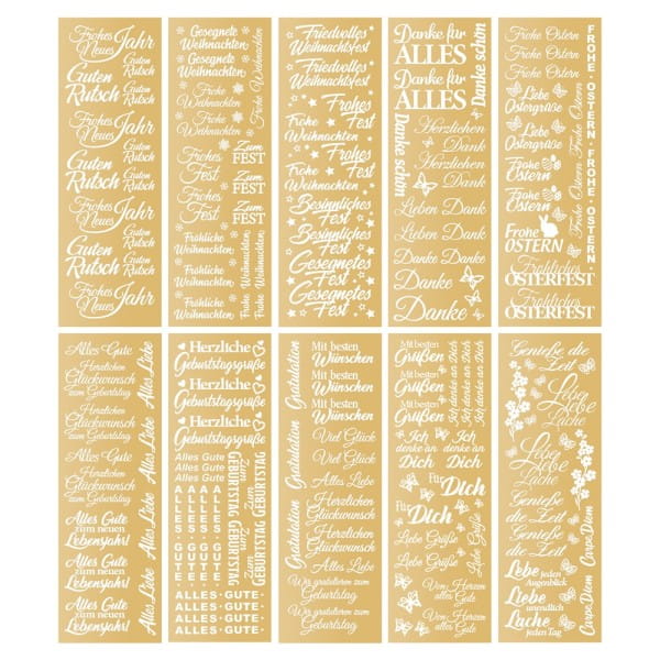 Premium-Transfers, Wünsche rund ums Jahr, 10cm x 30cm, Goldfolie, 10 Bogen