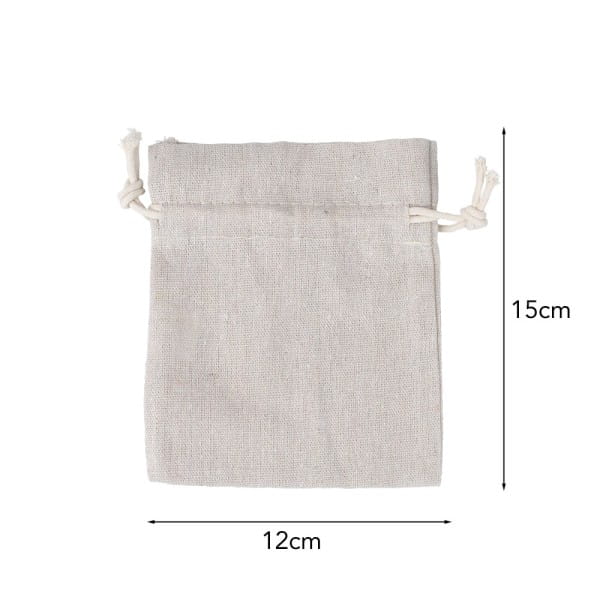 Stoffbeutel mit Zugband, 12cm x 15cm, natur, 12 Stück