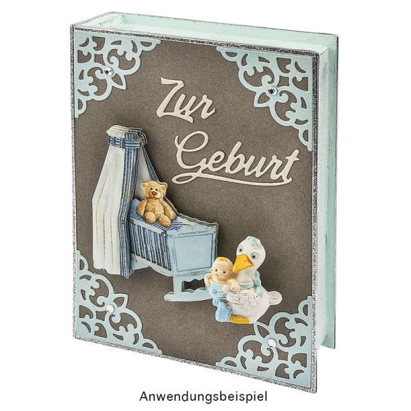 Deko-Figuren, zur Geburt, hellblau, Teddy & Schaukelpferd, Lama, Storch, 3 Stück