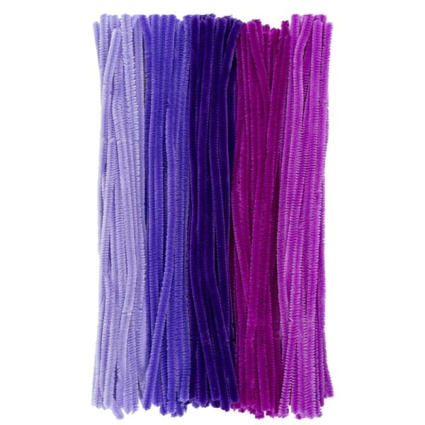 Chenille-Drähte, Violetttöne, 30cm lang, Ø 6mm, 5 verschiedene Farben, 100 Stück