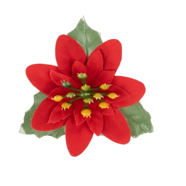 Deko-Blüten Weihnachtsstern 1, Ø 8cm, rot mit grünen Blättern, 15 Stück