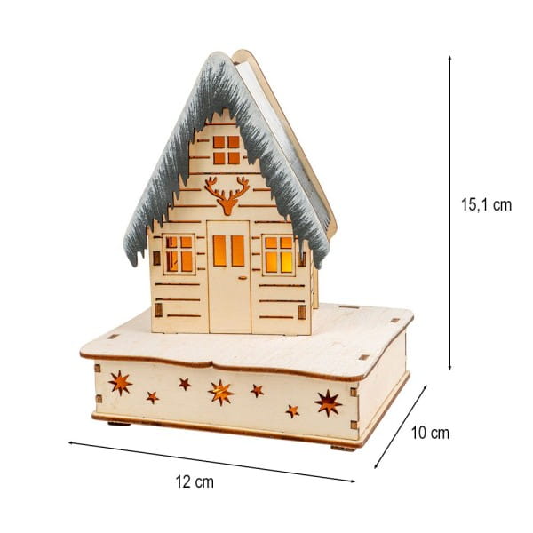 LED-Haus, Design 2, 12cm x 10cm x 15,1cm, warmweiß mit Timer