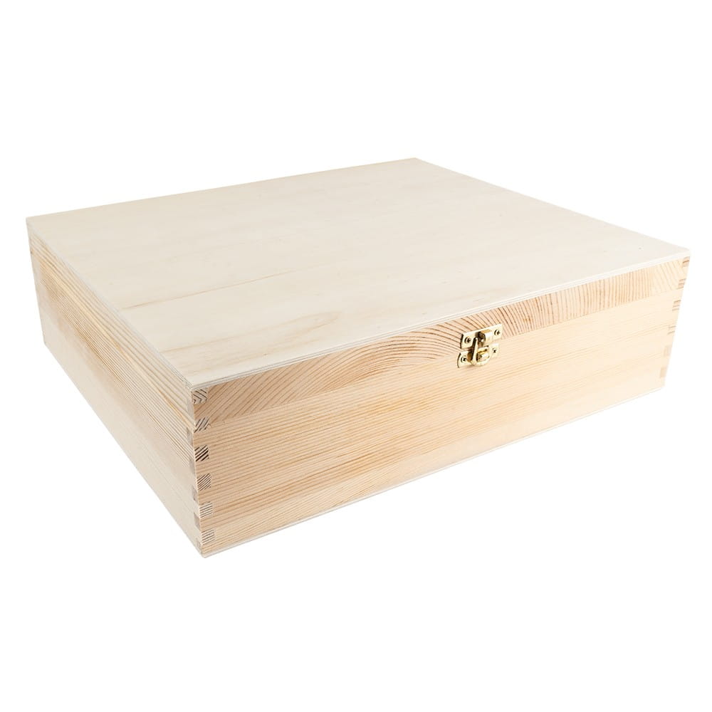Weinkiste, Holz, 3 Innenfächer, 35cm x 30cm x 10cm, mit goldfarbenem Metallverschluss | Holzboxen | Holz | Bastelbedarf