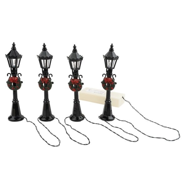 LED-Deko-Straßenlaternen, 12cm hoch, 2,5cm breit, je 1 LED-Lämpchen in Warmweiß, schwarz, 4 Stück | Weihnachts-Deko | Basteln Weihnachten | Bastelbedarf für Anlässe