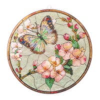 Diamond-Painting-Fensterbild, Glaskunst-Optik, Schmetterling mit Blüten 2, Ø 19,5cm