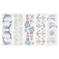 Strass-Ornamente, Maritim, mehrfarbig & veredelt, 5 Bogen
