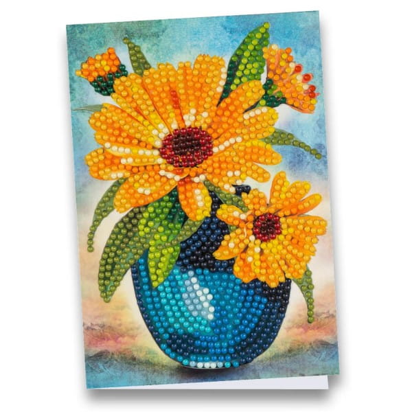 Diamond-Painting-Grußkarte, Ringelblumen in Vase, 11,5cm x 16,5cm, inkl. Zubehör