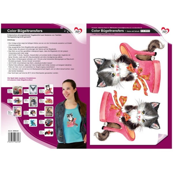Color Bügeltransfers, DIN A4, Katze mit Schuh