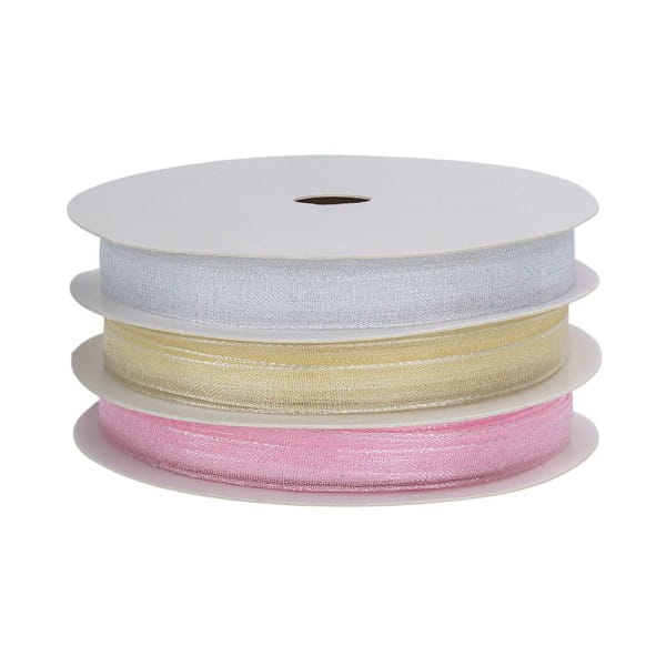 Organzabänder, je 10m lang, 6mm breit, 3 Farben: weiß, creme, rosa, 3 Stück