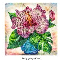 Diamond-Painting-Grußkarte, Strass, Hibiskus in Vase, 16cm x 16cm, inkl. Zubehör
