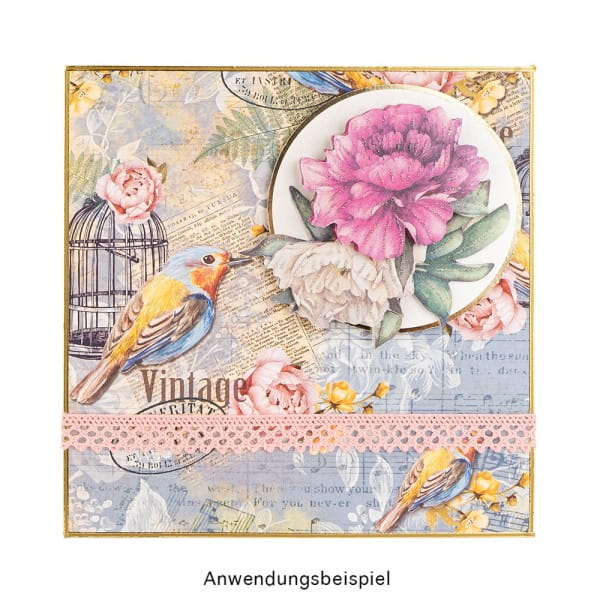 3-D Motive, Vintage-Rosen, mit Perlmutt-Leinenstruktur, 7-10,5cm, 10 Motive