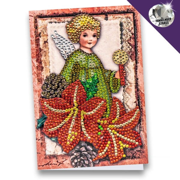 Diamond-Painting-Grußkarte, Strass, Engel mit Kerze und Amaryllis, 11,5cm x 16,5cm, inkl. Zubehör