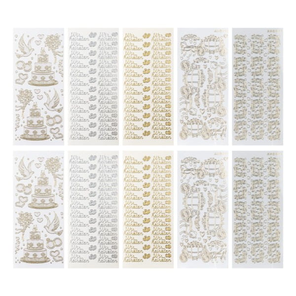 Sticker, Hochzeit 2, Perlmutt- und Lackfolie, 5 verschiedene Designs, 10 Bogen