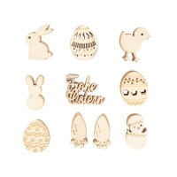 Streu-Deko, Holz, Frohe Ostern, 9 versch. Designs, je 6 Stück, 54-teilig
