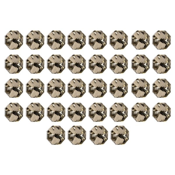 Glaskunst, Koppen, Octagon, Ø 1,2cm, facettiert, taupe/silberfarbene Rückseite, 36 Stück