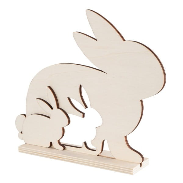Hase mit Hasenkind, aus Holz, zum Aufstellen, 21,7cm x 4cm x 18,1cm