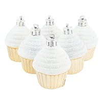 Baumschmuck, Cupcakes, Ø 4cm, 5,6cm hoch, glänzend hellgold, weißer Glitzer, 6 Stück