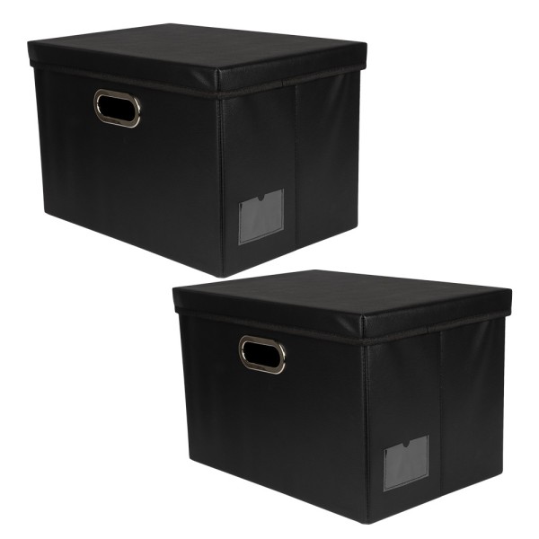 Faltbare Aufbewahrungsboxen mit Deckel, schwarz, Lederoptik, 42cm x 30cm x 29cm, 2 Stück | Sortier- & Aufbewahrungsboxen | Aufbewahrung & Ordnungshelfer | Bastelbedarf