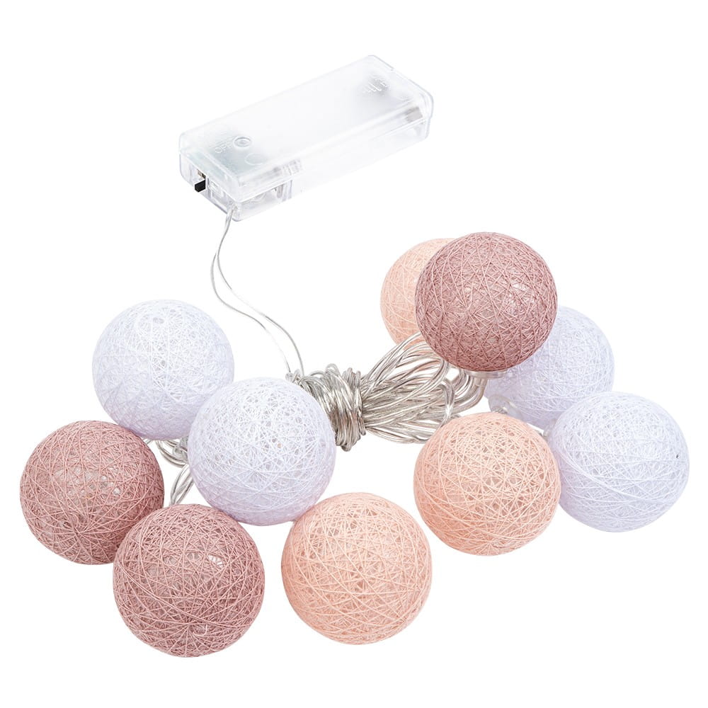 LED-Lichterkette Baumwollkugeln 3, Ø 3,5cm 10 Kugeln in 3 Farben, weiß/altrosa/apricot, inkl. Timer | Lichterketten | LED & Leucht-Deko | Deko- & Geschenkartikel
